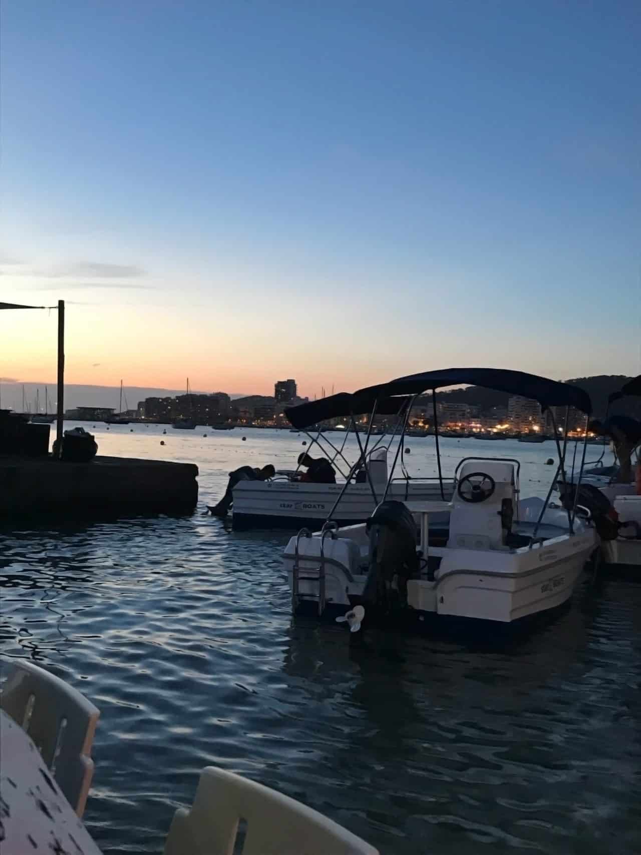Boats In Ibiza Harbor At Night