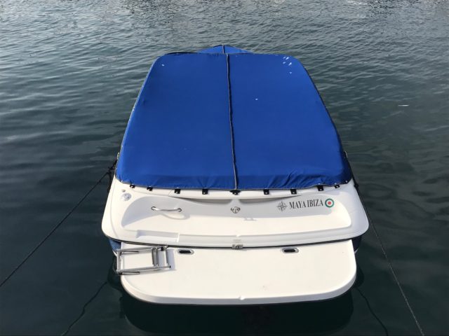 Blue Cover On A Boat In The Ibiza Ocean