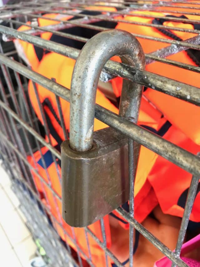 Locked Grating Box Keeping Lifevests Secure