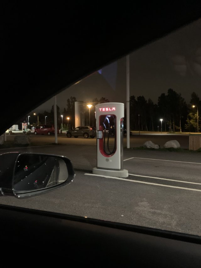 Tesla Supercharger Station Stall From Inside Tesla Car