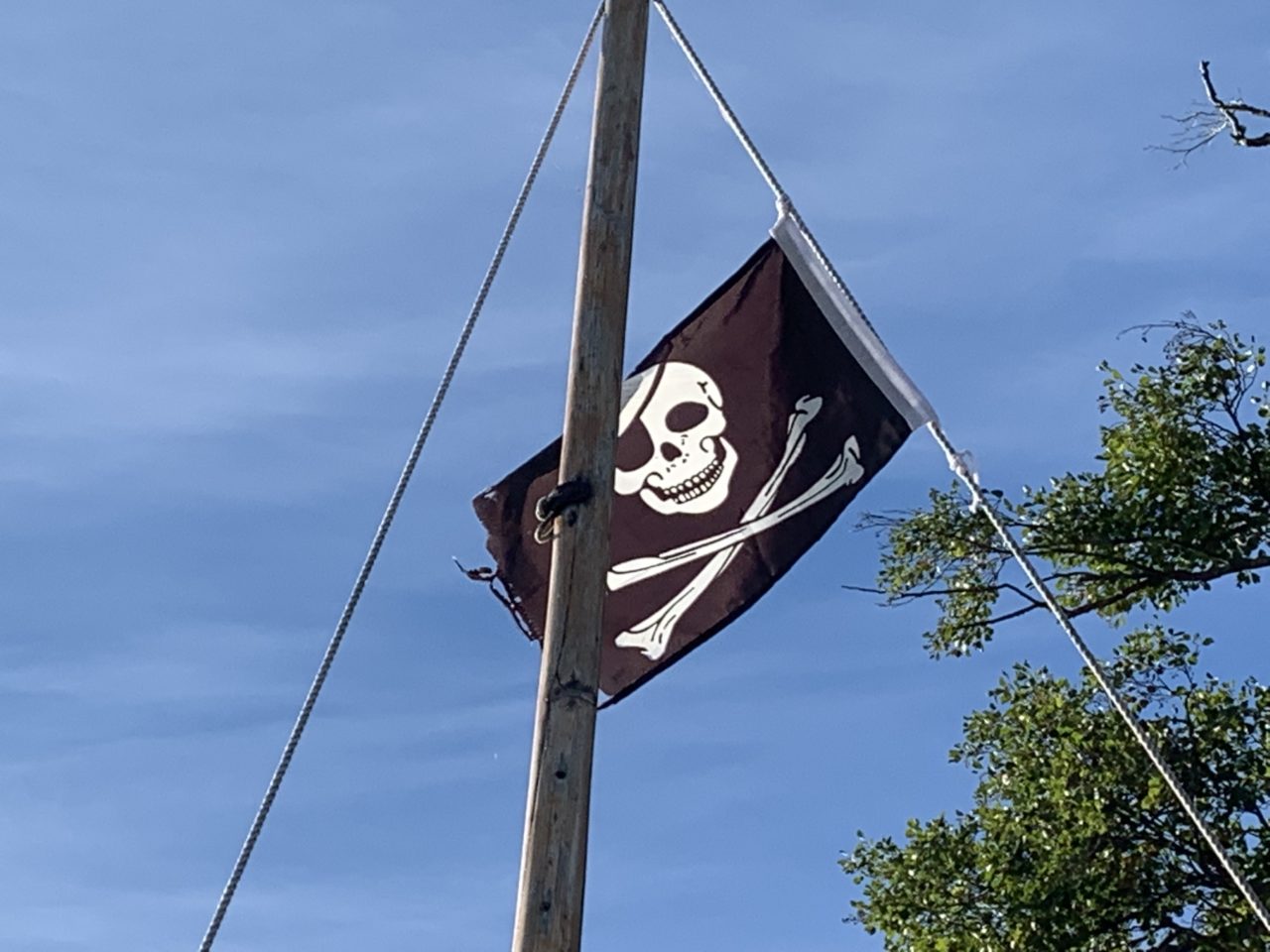 Jolly Roger Flag On Boat Mast In The Wind