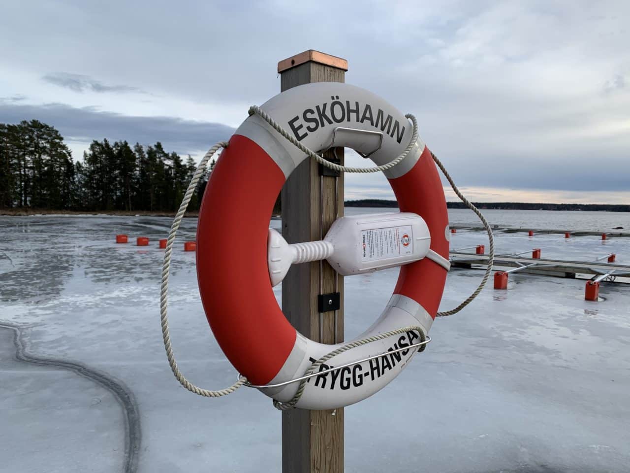 Lifebuoy Mounted At A Harbour In The Winter
