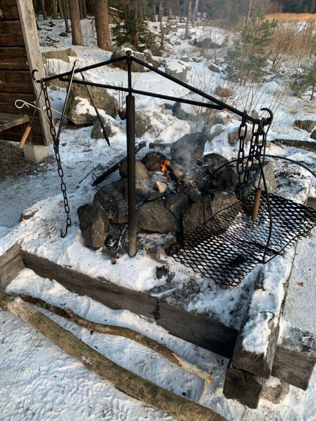 Barbecue Area In The Forest In Winter