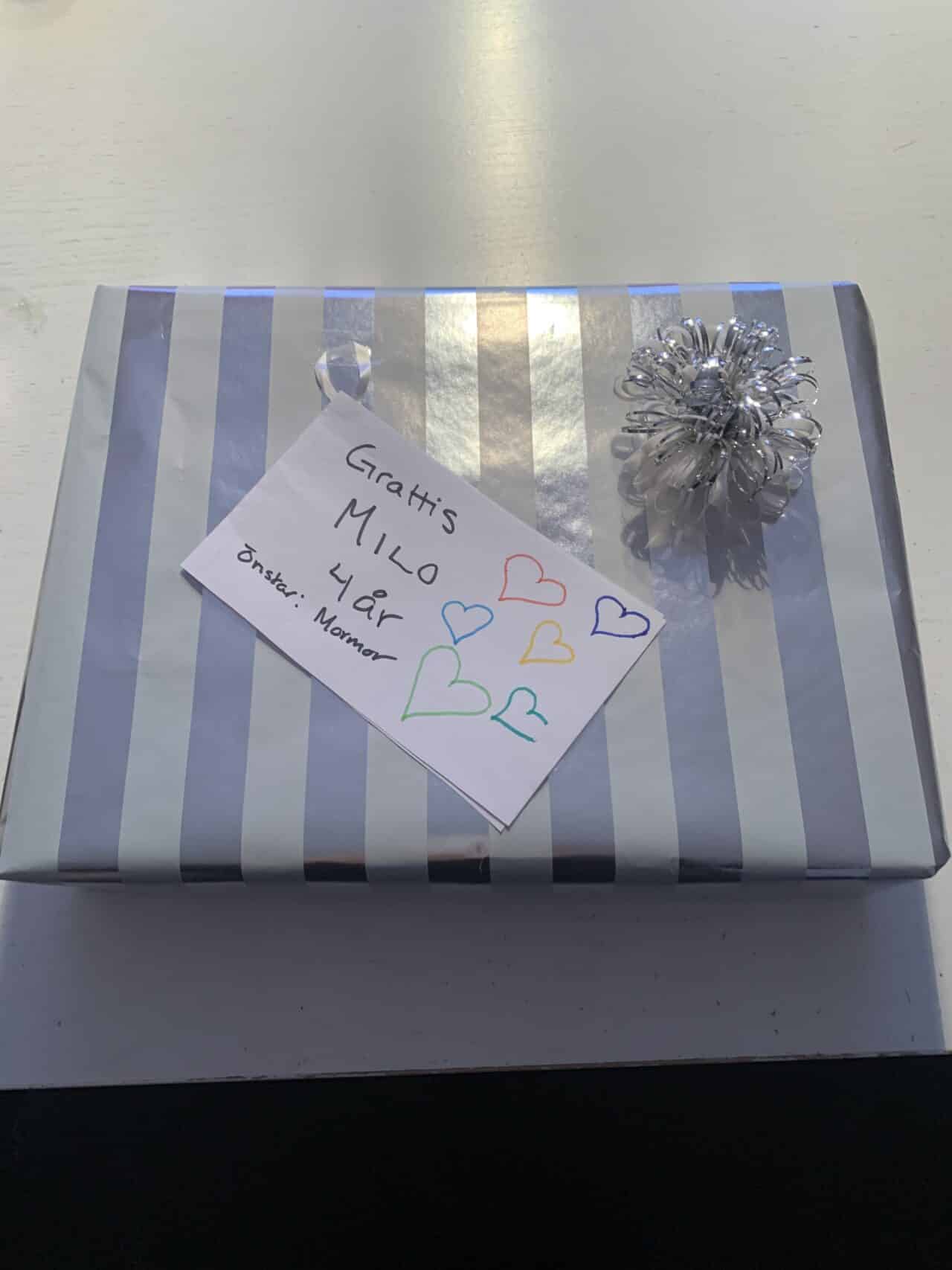 Blue And White Striped Birthday Present