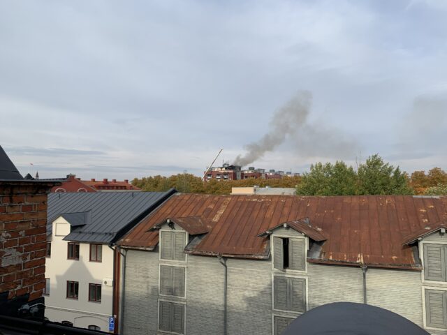 Fire In A Highrise Building With Fire Department Responding