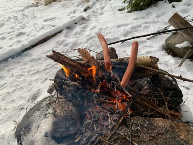 Barbecue Area Out In The Woods In Winter