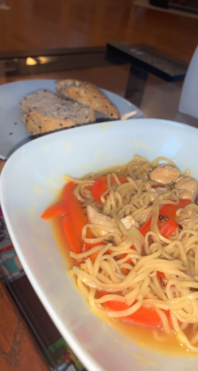 Noodle Soup With Chicken Paprika With Bread