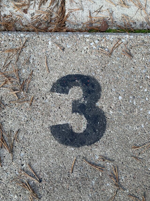 Number 3 Text On Concrete Slab With Pine Neddles