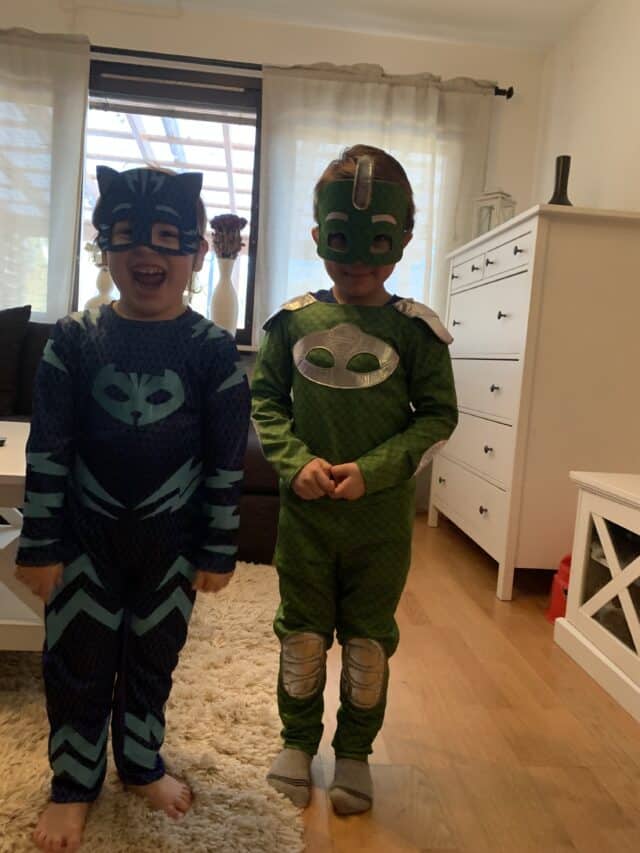 Children Wearing PJ Masks Heroes Costumes