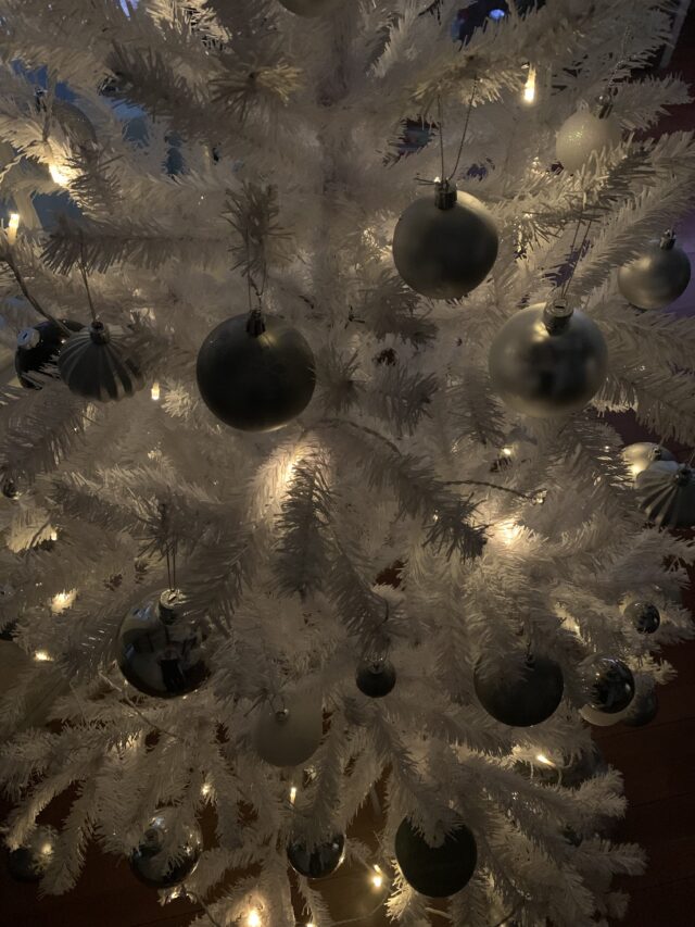 Monochrome Christmas Tree With Baubles And Lights