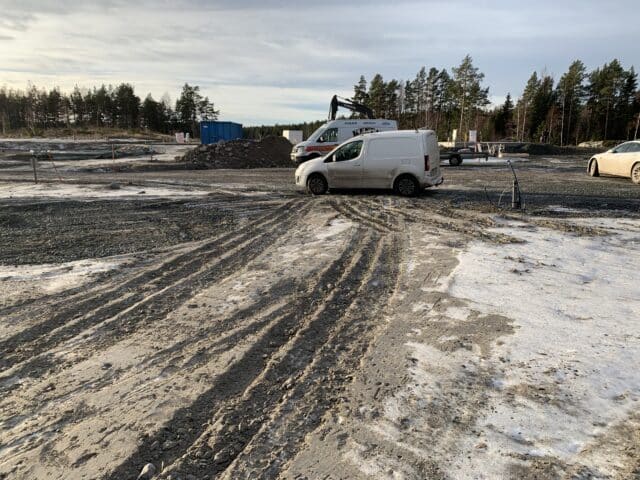 White Van At Construction Site In Winter