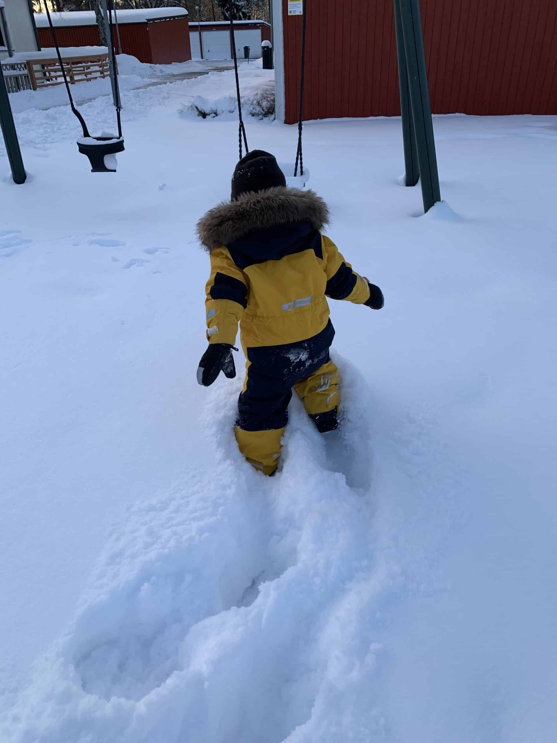 Child Walking In Deep Snow To A Swing Set At Winter - The Best Free ...