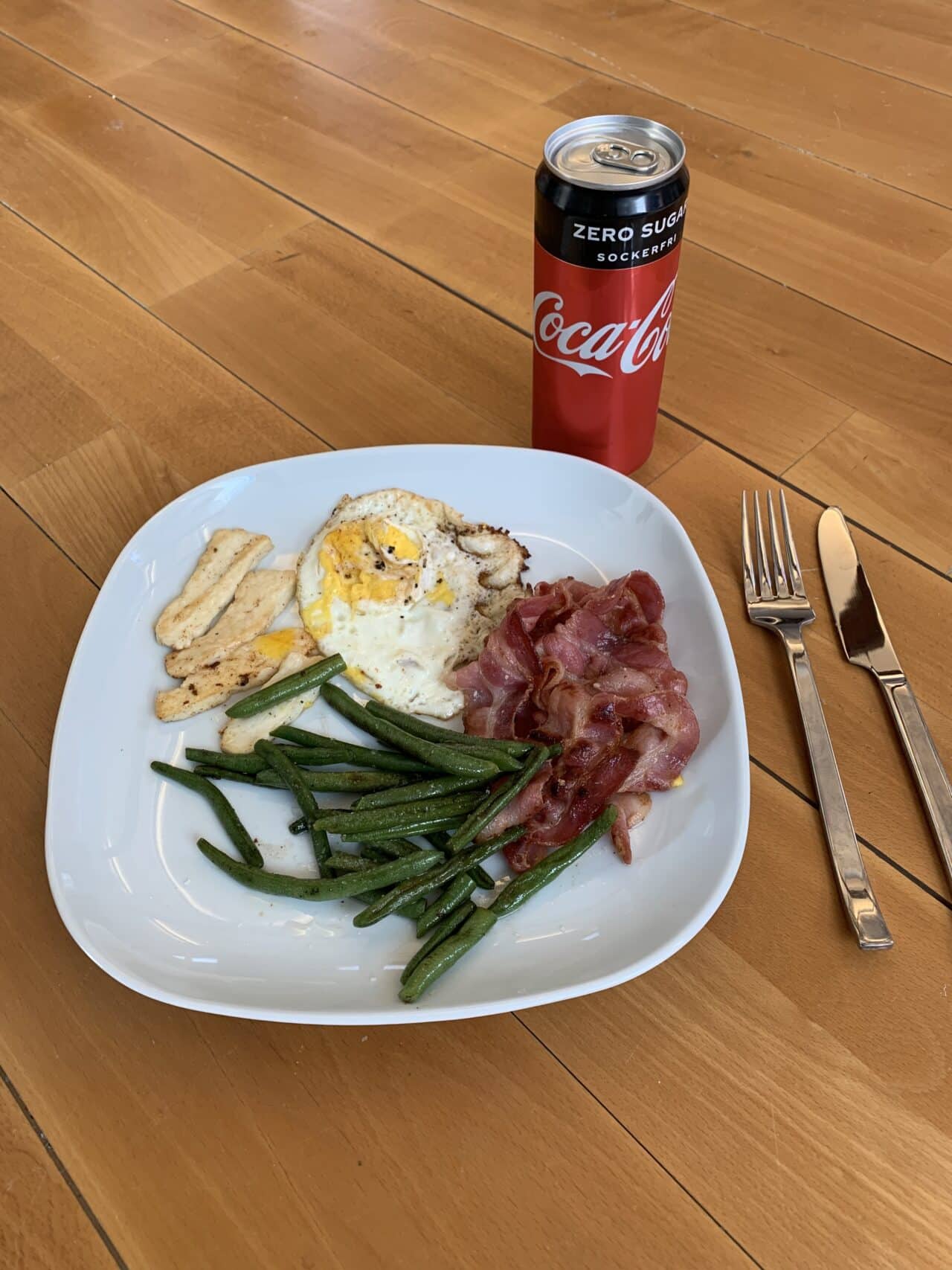 Lchf Food On White Plate And Coke Without Sugar