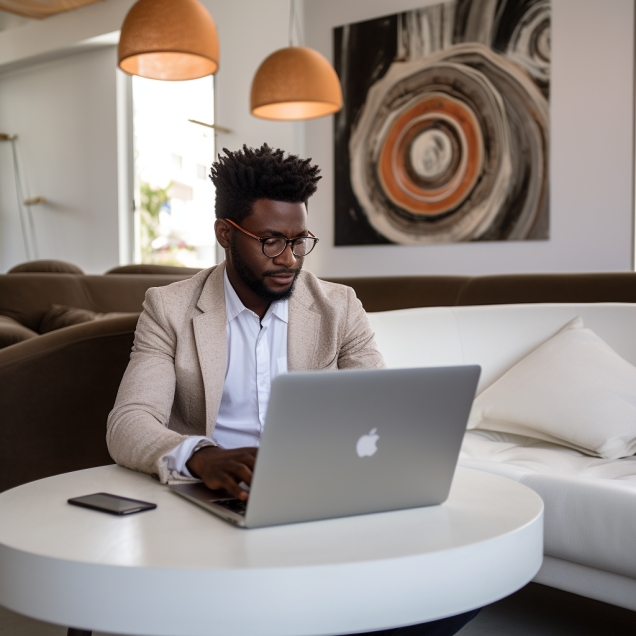 Thoughtful Man Working On His Laptop In A Nice Room