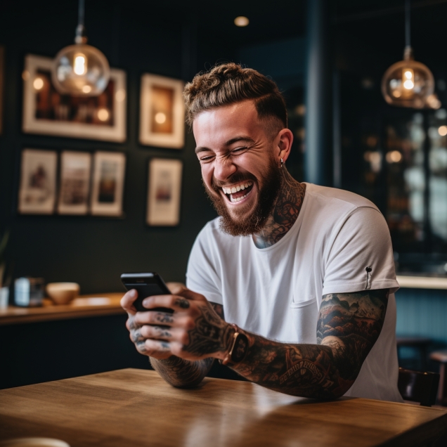 Laughing Man Playing Online And Paying With Cryptocurrency