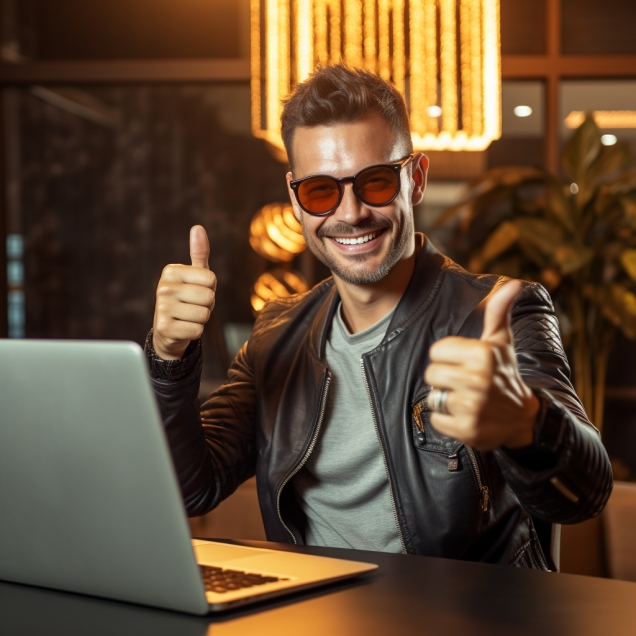 Man Using Laptop For Crypto Payment Online