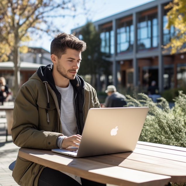Guy Studies Outdoors In The School Courtyard