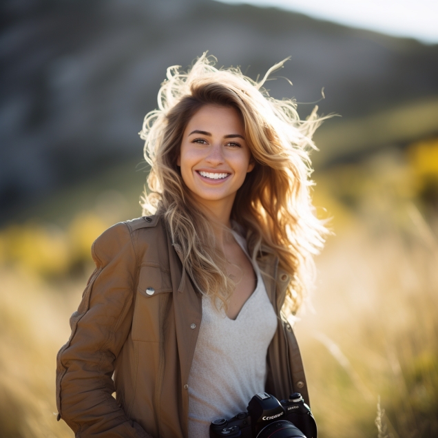 Smiling Photographer Out In Nature With A Camera