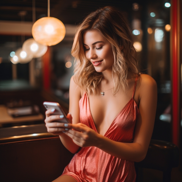 Beautiful Girl In Silk Dress Watching Tiktok On Her Mobile